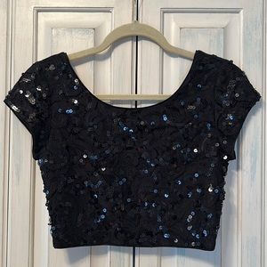 Express Black Lace Sequin Crop Top